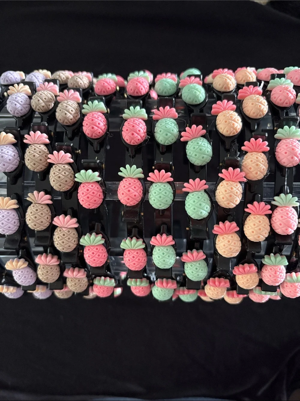 Colorful Pineapple Plastic Headbands with Mini Claw Clips Set Of 12